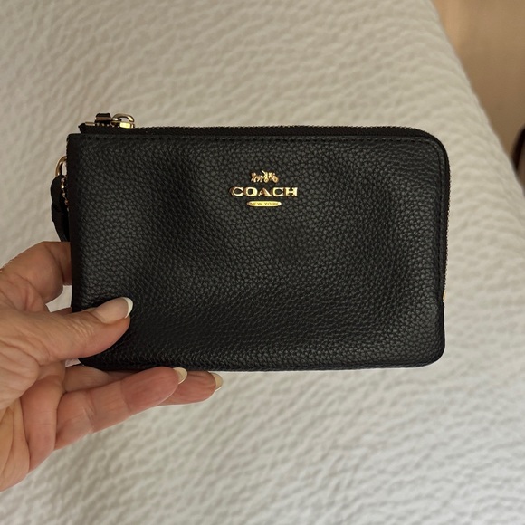 Coach Black Pebbled Leather Wristlet - Picture 1 of 11